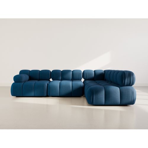 Ruby - Canapé Modulable D'angle Droit 5 Places En Velours Texturé Bleu