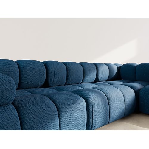 Ruby - Canapé Modulable D'angle Droit 5 Places En Velours Texturé Bleu