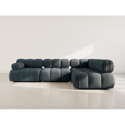 Ruby - Canapé Modulable D'angle Droit 5 Places En Velours Texturé Noir