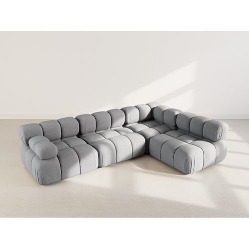 Ruby - Canapé Modulable D'angle Droit 5 Places En Velours Texturé Gris
