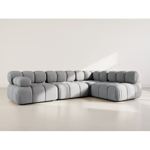 Ruby - Canapé Modulable D'angle Droit 5 Places En Velours Texturé Gris