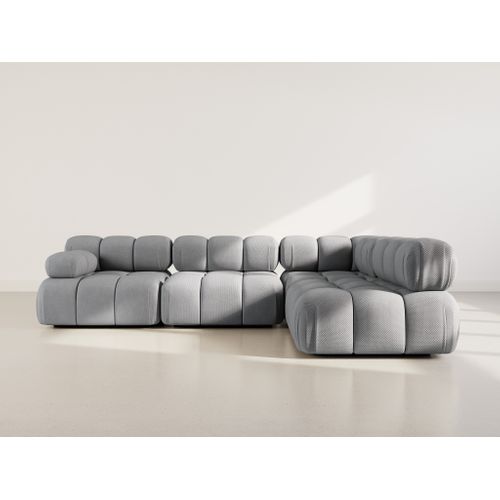 Ruby - Canapé Modulable D'angle Droit 5 Places En Velours Texturé Gris
