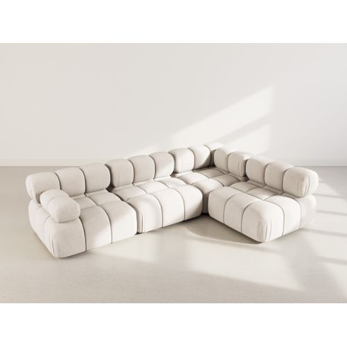 Ruby - Canapé Modulable D'angle Droit 5 Places En Velours Texturé Beige