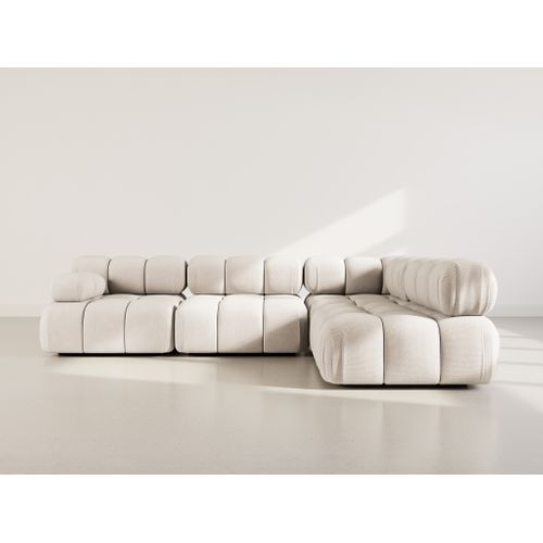 Ruby - Canapé Modulable D'angle Droit 5 Places En Velours Texturé Beige