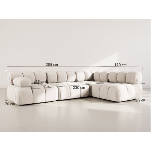 Ruby - Canapé Modulable D'angle Droit 5 Places En Velours Texturé Beige