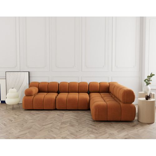 Ruby - Canapé Modulable D'angle Droit 5 Places En Velours Texturé Terracotta