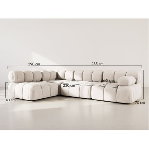 Ruby - Canapé Modulable D'angle Gauche 5 Places En Velours Texturé Bleu