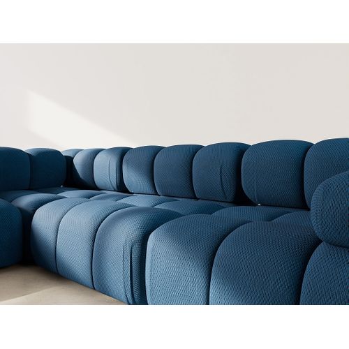 Ruby - Canapé Modulable D'angle Gauche 5 Places En Velours Texturé Bleu