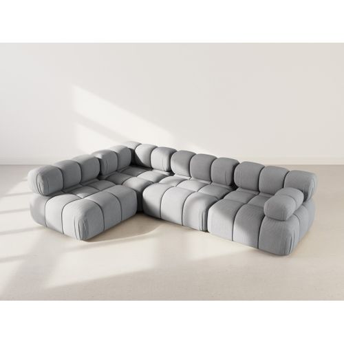 Ruby - Canapé Modulable D'angle Gauche 5 Places En Velours Texturé Gris