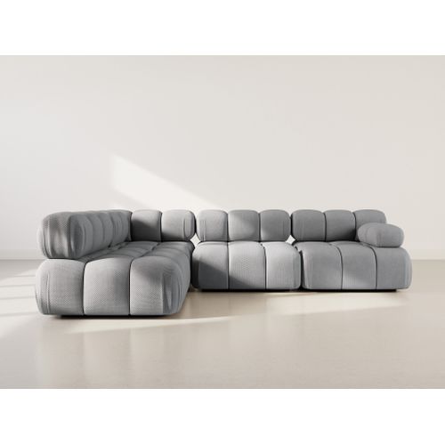 Ruby - Canapé Modulable D'angle Gauche 5 Places En Velours Texturé Gris