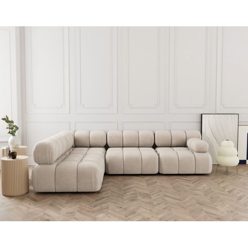 Ruby - Canapé Modulable D'angle Gauche 5 Places En Velours Texturé Beige
