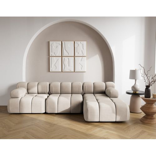 Ruby - Canapé Modulable D'angle Droit 4 Places En Velours Texturé Beige