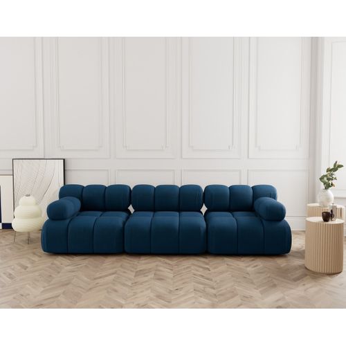 Ruby - Canapé Droit Modulable 3 Places En Velours Texturé Bleu