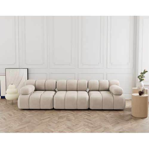 Ruby - Canapé Droit Modulable 3 Places En Velours Texturé Beige