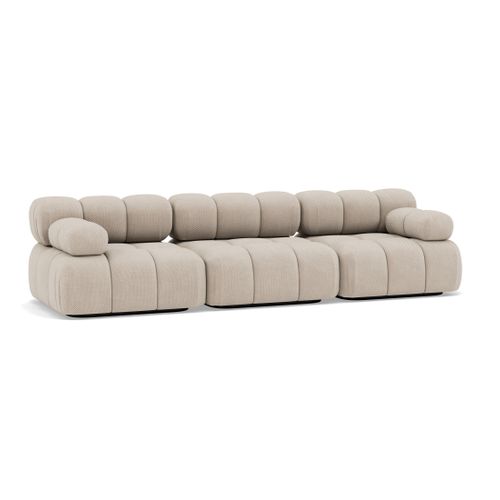 Ruby - Canapé Droit Modulable 3 Places En Velours Texturé Beige
