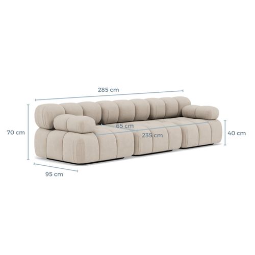 Ruby - Canapé Droit Modulable 3 Places En Velours Texturé Beige