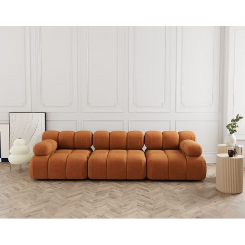 Ruby - Canapé Droit Modulable 3 Places En Velours Texturé Terracotta