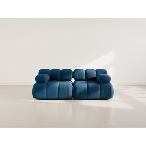 Ruby - Canapé Droit Modulable 2 Places En Velours Texturé Bleu