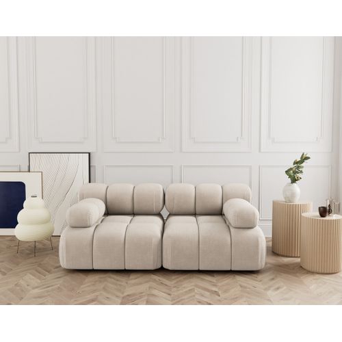 Ruby - Canapé Droit Modulable 2 Places En Velours Texturé Beige