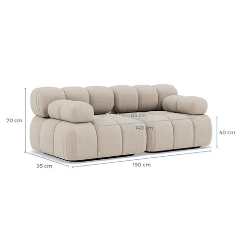 Ruby - Canapé Droit Modulable 2 Places En Velours Texturé Beige