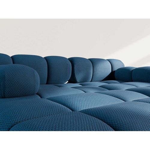 Ruby - Canapé Droit 4 Places Avec Double Méridienne - Assise Profonde - En Velours Texturé Bleu