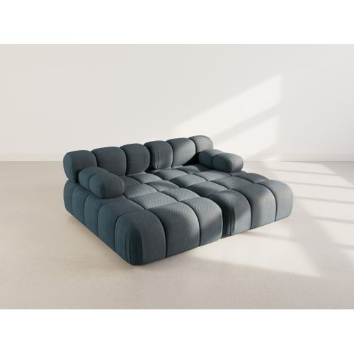 Ruby - Canapé Droit 4 Places Avec Double Méridienne - Assise Profonde - En Velours Texturé Noir