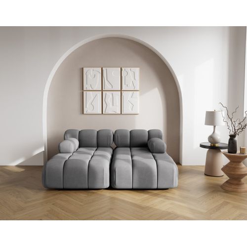 Ruby - Canapé Droit 4 Places Avec Double Méridienne - Assise Profonde - En Velours Texturé Gris