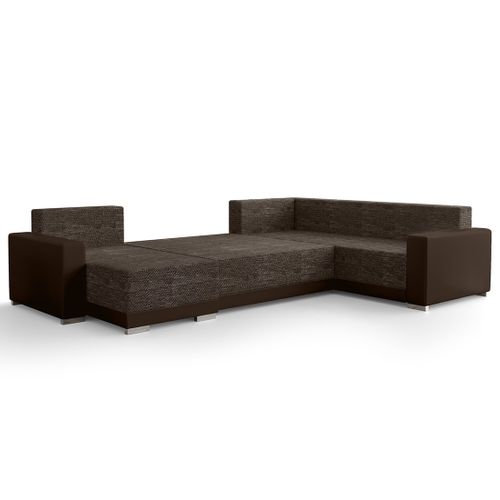 Roger - Canapé Panoramique D'angle Réversible 7 Places Convertible Avec Coffre En Tissu