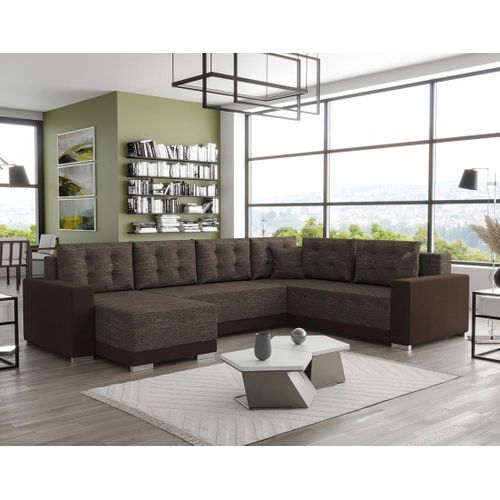 Roger - Canapé Panoramique D'angle Réversible 7 Places Convertible Avec Coffre En Tissu