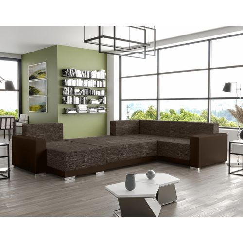 Roger - Canapé Panoramique D'angle Réversible 7 Places Convertible Avec Coffre En Tissu