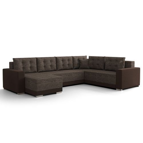 Roger - Canapé Panoramique D'angle Réversible 7 Places Convertible Avec Coffre En Tissu