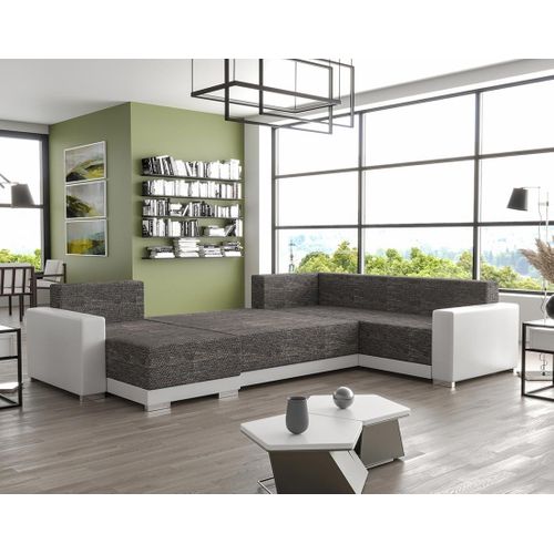 Roger - Canapé Panoramique D'angle Réversible 7 Places Convertible Avec Coffre En Tissu