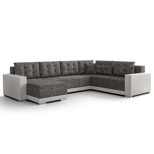 Roger - Canapé Panoramique D'angle Réversible 7 Places Convertible Avec Coffre En Tissu