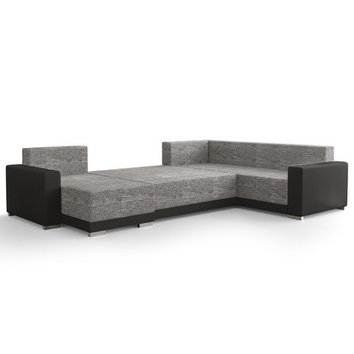 Roger - Canapé Panoramique D'angle Réversible 7 Places Convertible Avec Coffre En Tissu