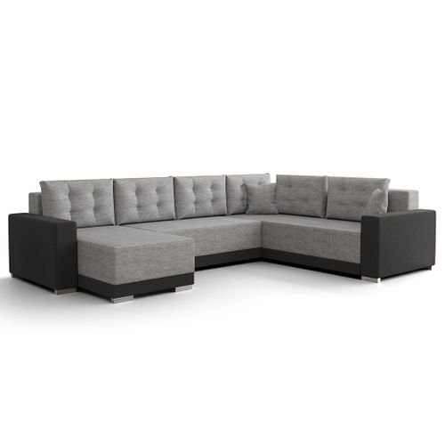 Roger - Canapé Panoramique D'angle Réversible 7 Places Convertible Avec Coffre En Tissu