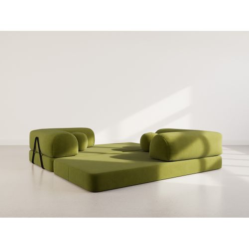 Canapé Droit Convertible 3 Places Nebula En Velours Texturé Vert Kaki