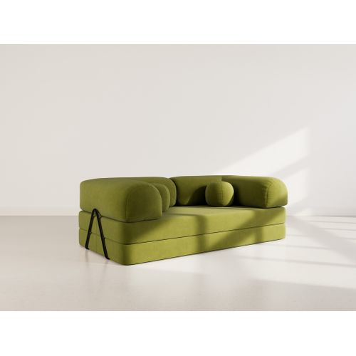 Canapé Droit Convertible 3 Places Nebula En Velours Texturé Vert Kaki