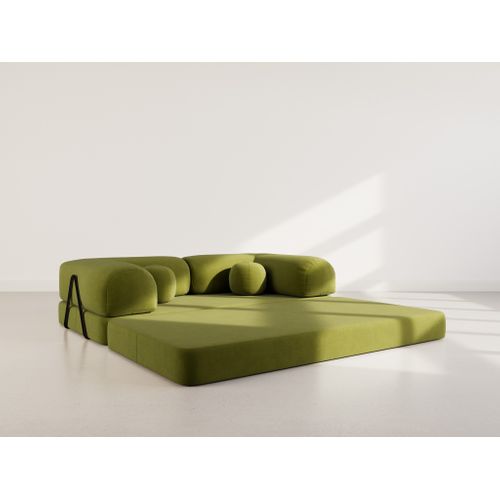 Canapé Droit Convertible 3 Places Nebula En Velours Texturé Vert Kaki