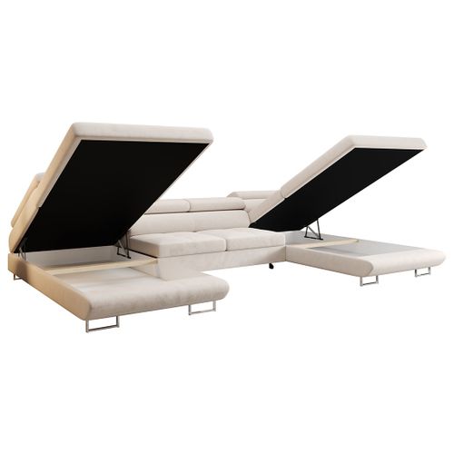 Canapé Panoramique Convertible 7 Places Ayden En Tissu Beige
