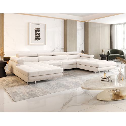Canapé Panoramique Convertible 7 Places Ayden En Tissu Beige