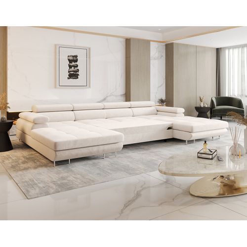 Canapé Panoramique Convertible 7 Places Ayden En Tissu Beige