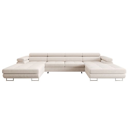 Canapé Panoramique Convertible 7 Places Ayden En Tissu Beige
