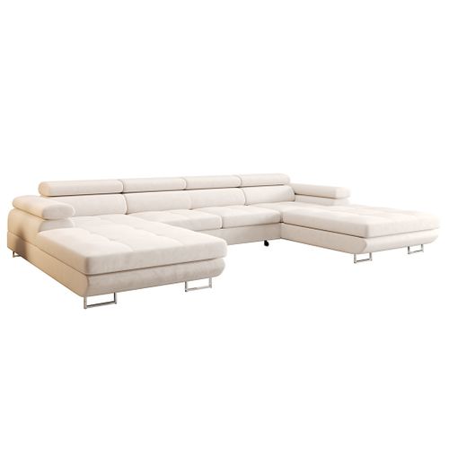 Canapé Panoramique Convertible 7 Places Ayden En Tissu Beige