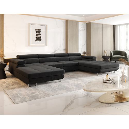 Canapé Panoramique Convertible 7 Places Ayden En Tissu Gris