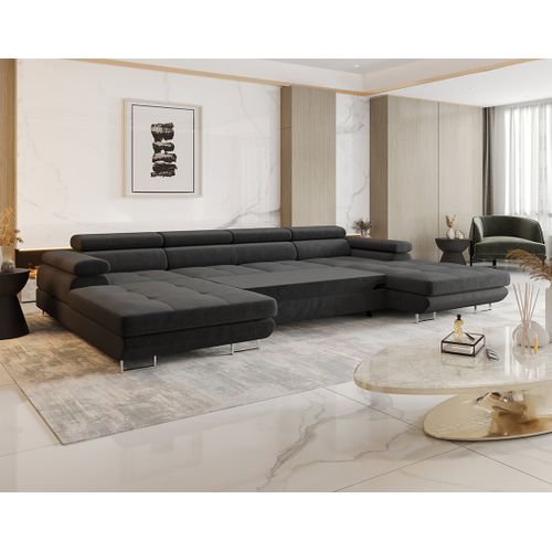 Canapé Panoramique Convertible 7 Places Ayden En Tissu Gris