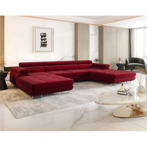 Canapé Panoramique Convertible 7 Places Ayden En Tissu Prune