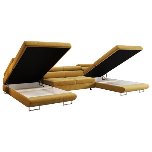 Canapé Panoramique Convertible 7 Places Ayden En Tissu Jaune