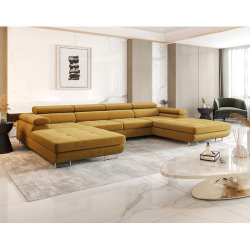 Canapé Panoramique Convertible 7 Places Ayden En Tissu Jaune