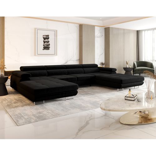 Canapé Panoramique Convertible 7 Places Ayden En Tissu Noir