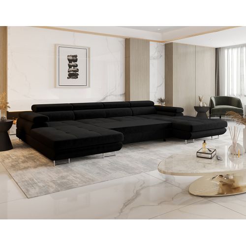 Canapé Panoramique Convertible 7 Places Ayden En Tissu Noir